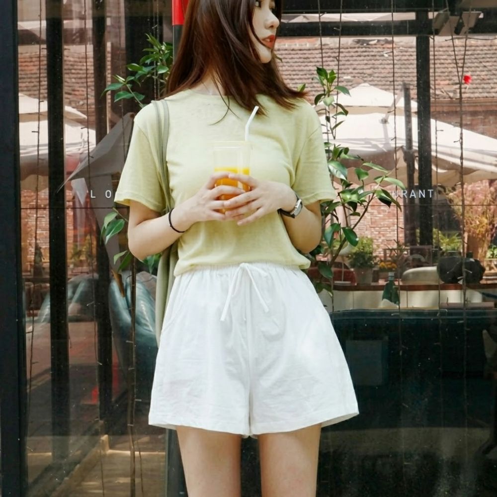 여성마반바지 린넨반바지 흰색 린넨통 플레어 고무줄 편한 이미지 8