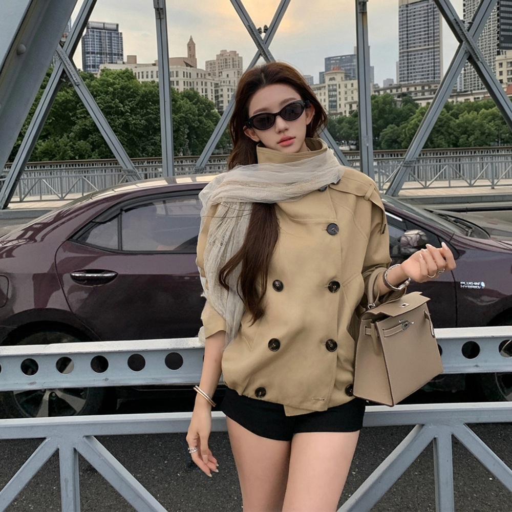 여성 빅카라 숏 트렌치 코트 - 상세 이미지 2