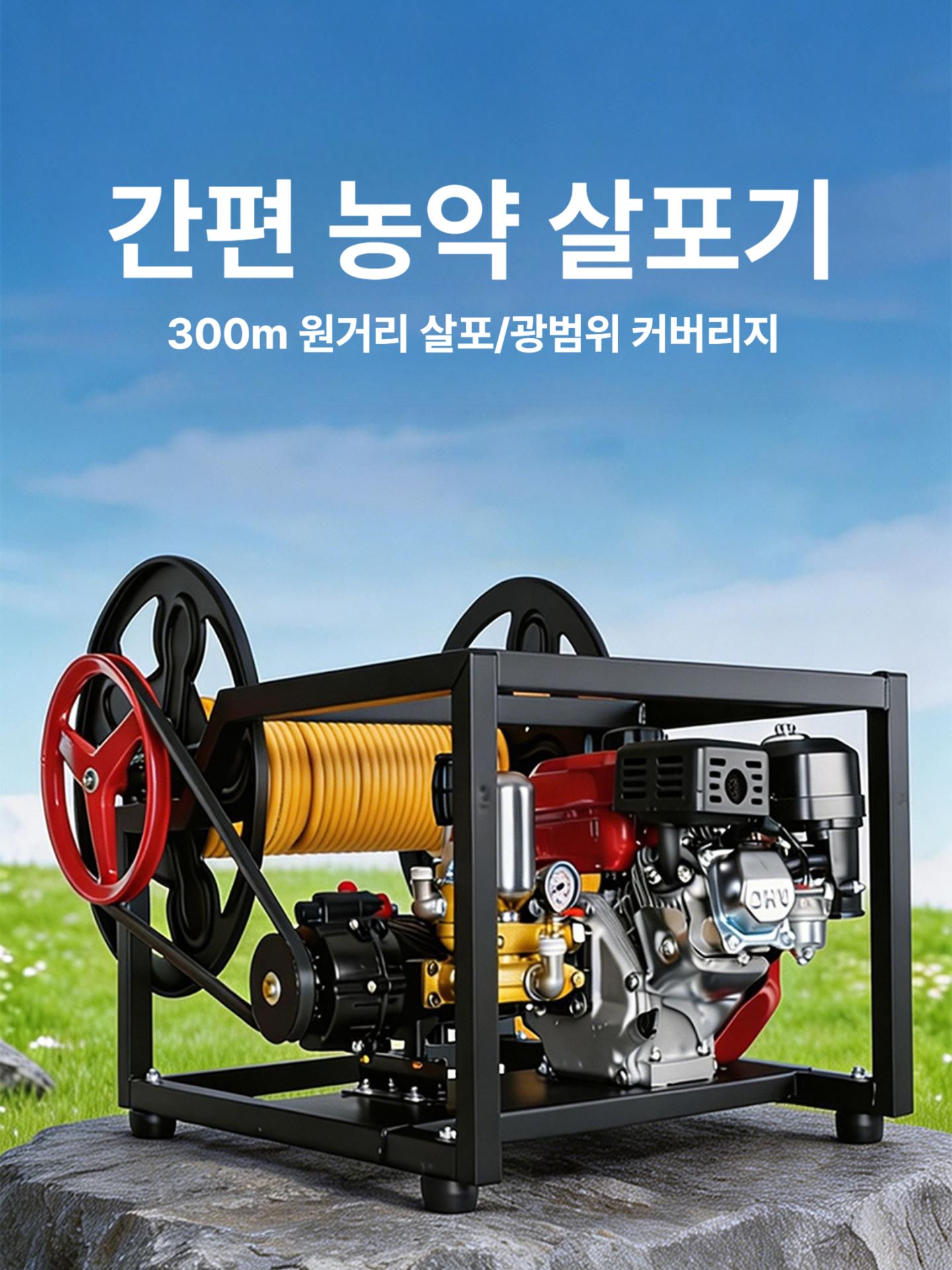 동력분무기 고압살수기 농약살포기 방역소독기 엔진분무기 고압 가솔린 수동 + 자동 호스릴 50m 호스 포함 - 상품 이미지