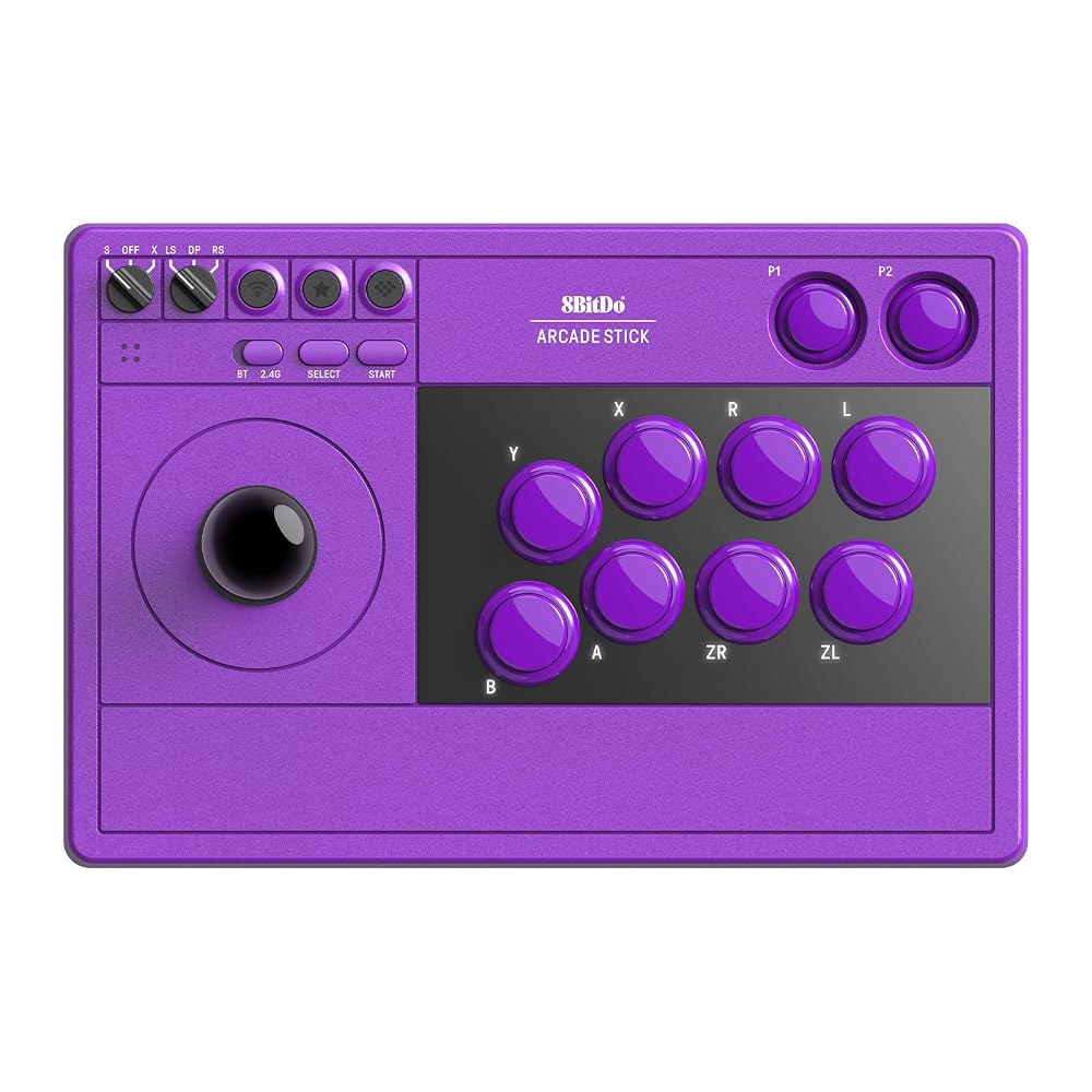스위치/스위치 2 및 윈도우 PC용 8Bitdo 아케이드 스틱, 무선 블루투스, 2.4G 어댑터 유선 USB-C 격투 다이내믹 버튼 레이아웃, 매크로 버튼, 터보 기능 - 퍼플 - 상품 이미지