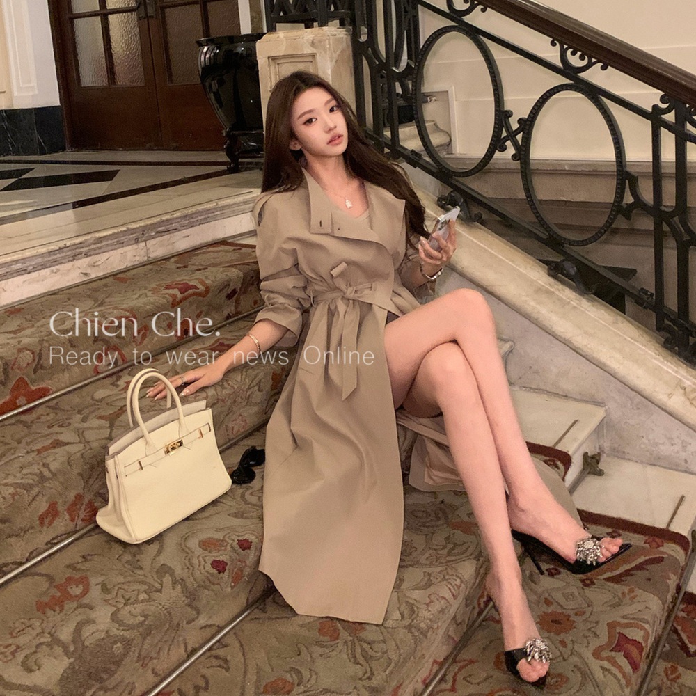 여성 하이넥 롱 트렌치 코트 견장 베이지 아우터 이미지 6