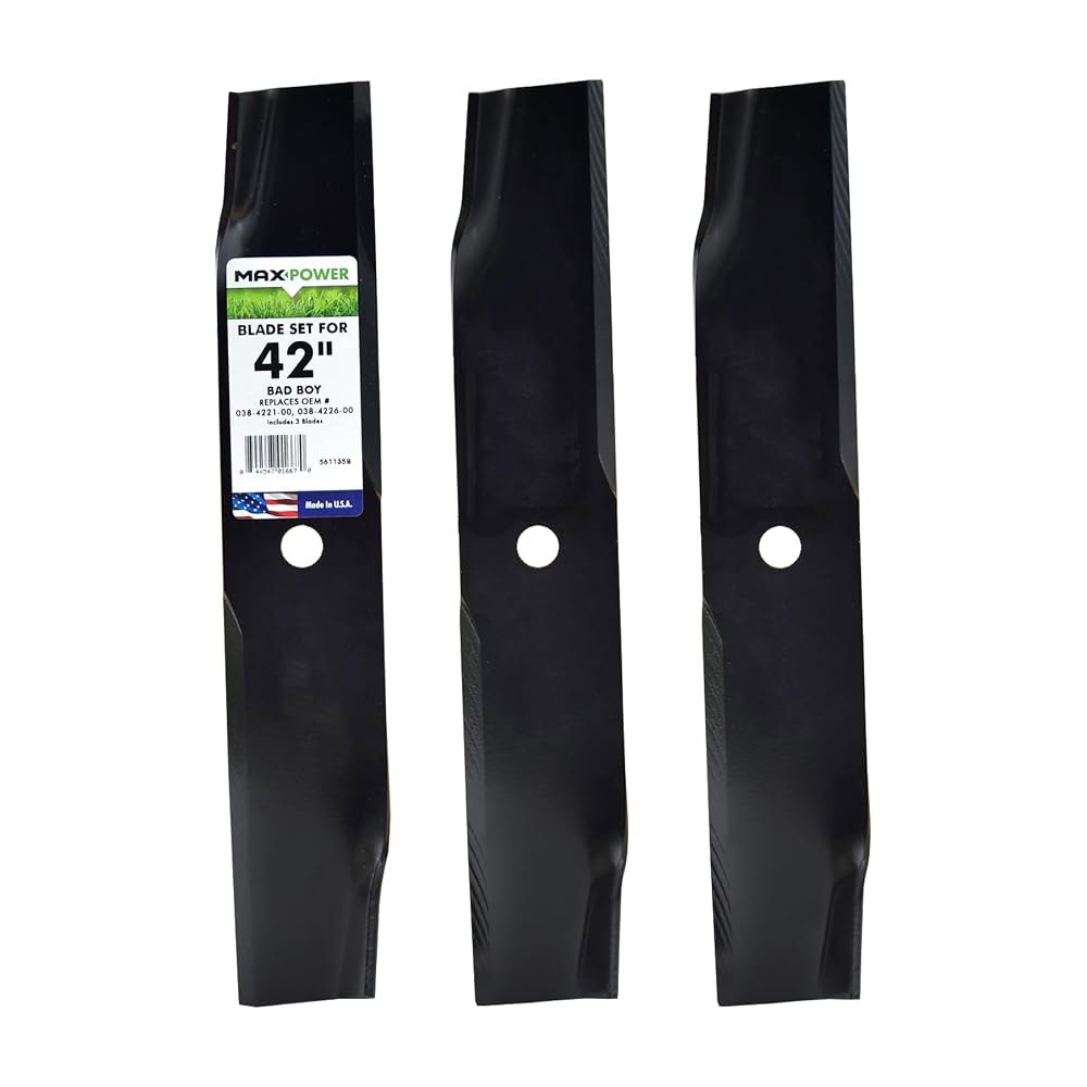 MaxPower 561135B 3-블레이드 세트는 42인치 배드 보이 및 딕시 초퍼 모우어를 위한 것으로, OEM #의 30227-42, 6327-N, 038-4221-00, 03 - 상품 이미지