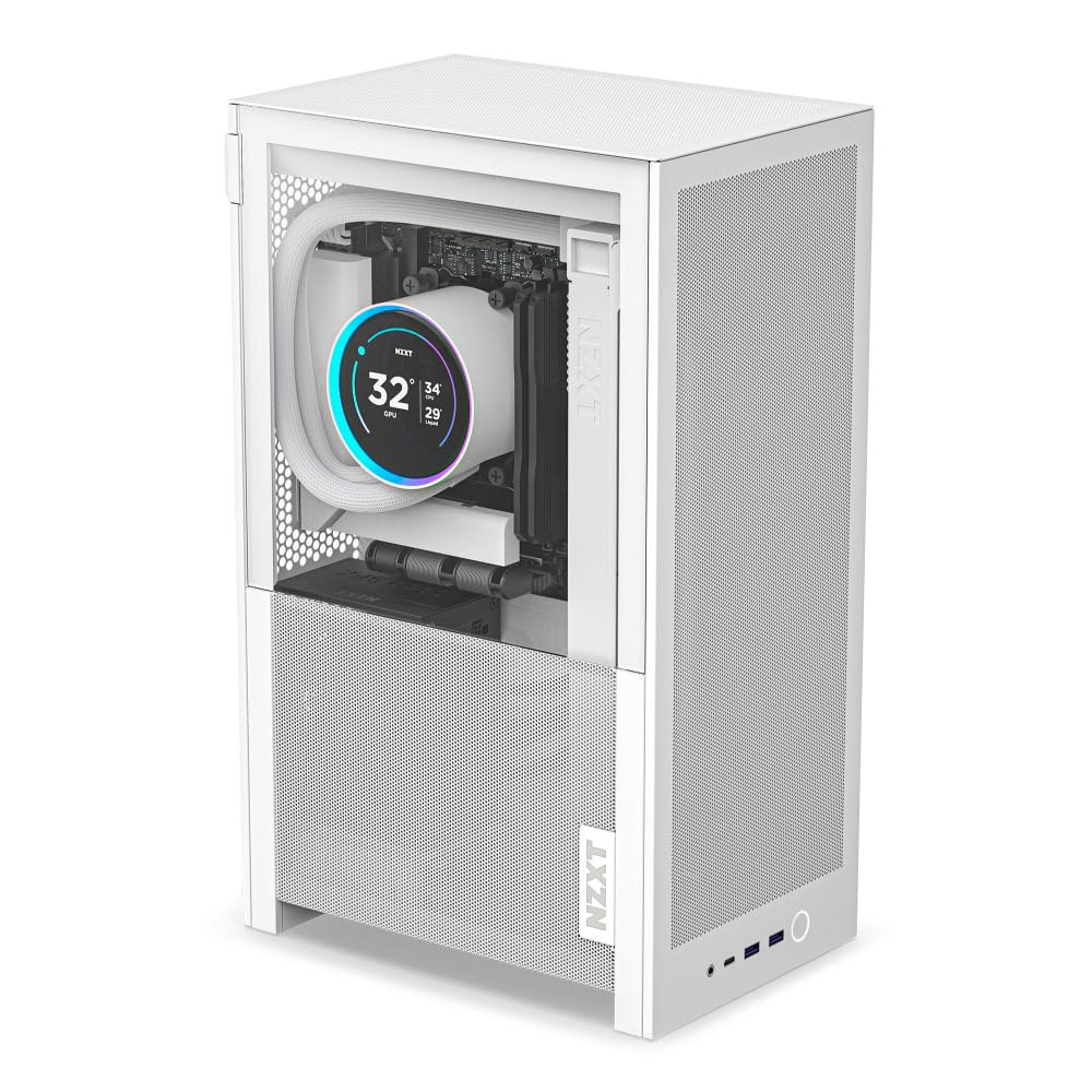 H2 플로우 미니 ITX 20.7L 고풍량 PC 케이스 120mm 상단 팬 2개와 PCIe 5.0 라이저 케이블 331mm GPU 280mm 라디에이터 흰색 - 상품 이미지