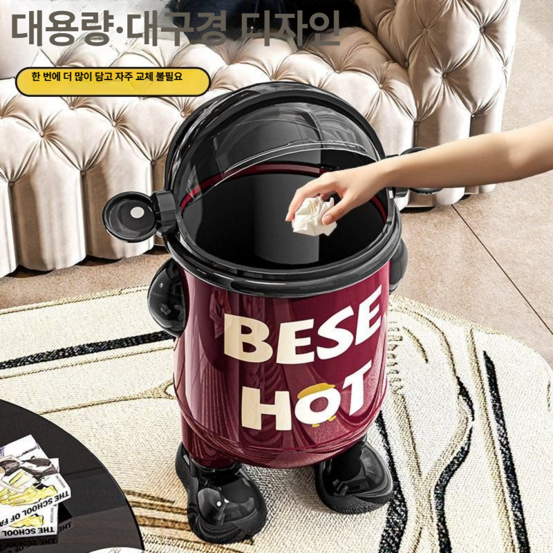 대용량 뚜껑형 거실 침실 쓰레기통 블랙그린 앉음 - 상세 이미지 5