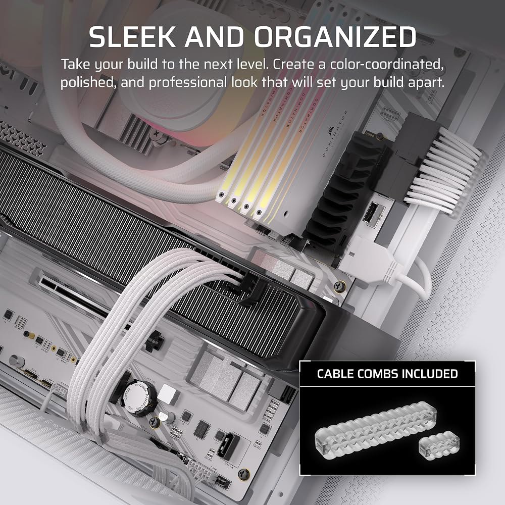 커세어 엘리트 프리미엄 4형 개별 슬리브 PSU 케이블 프로 키트 - 로우 프로파일 빗, 트리플 메시 파라코드 슬리브, 호환 가능한 화이트 Black - 상세 이미지 3