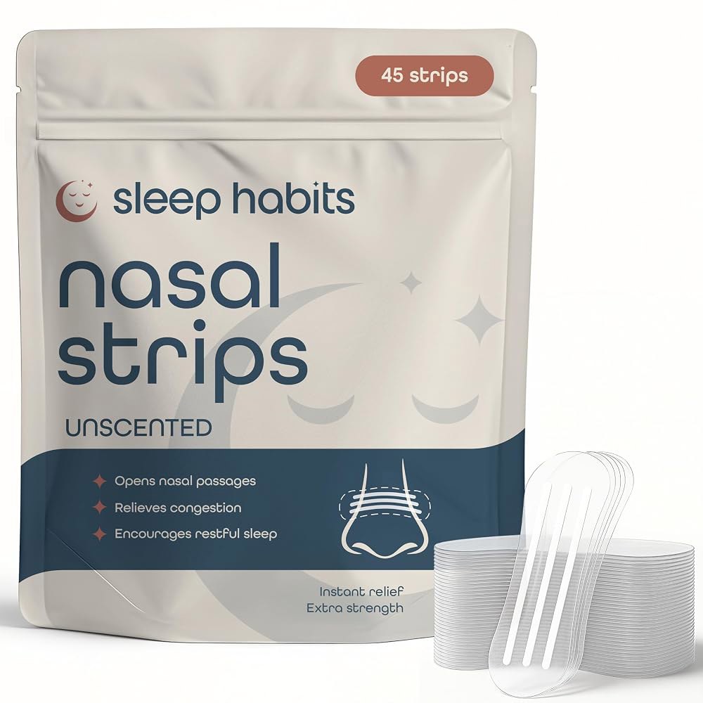 비강확장기 SleepHabits 45PC 호흡 스트립, 무독성 검증된 코 스트립(호흡 및 수면용) | 코골이 해결을 위한 스트립 강력한 코막힘 무향, 수면용 Eucalyptus - 상품 이미지