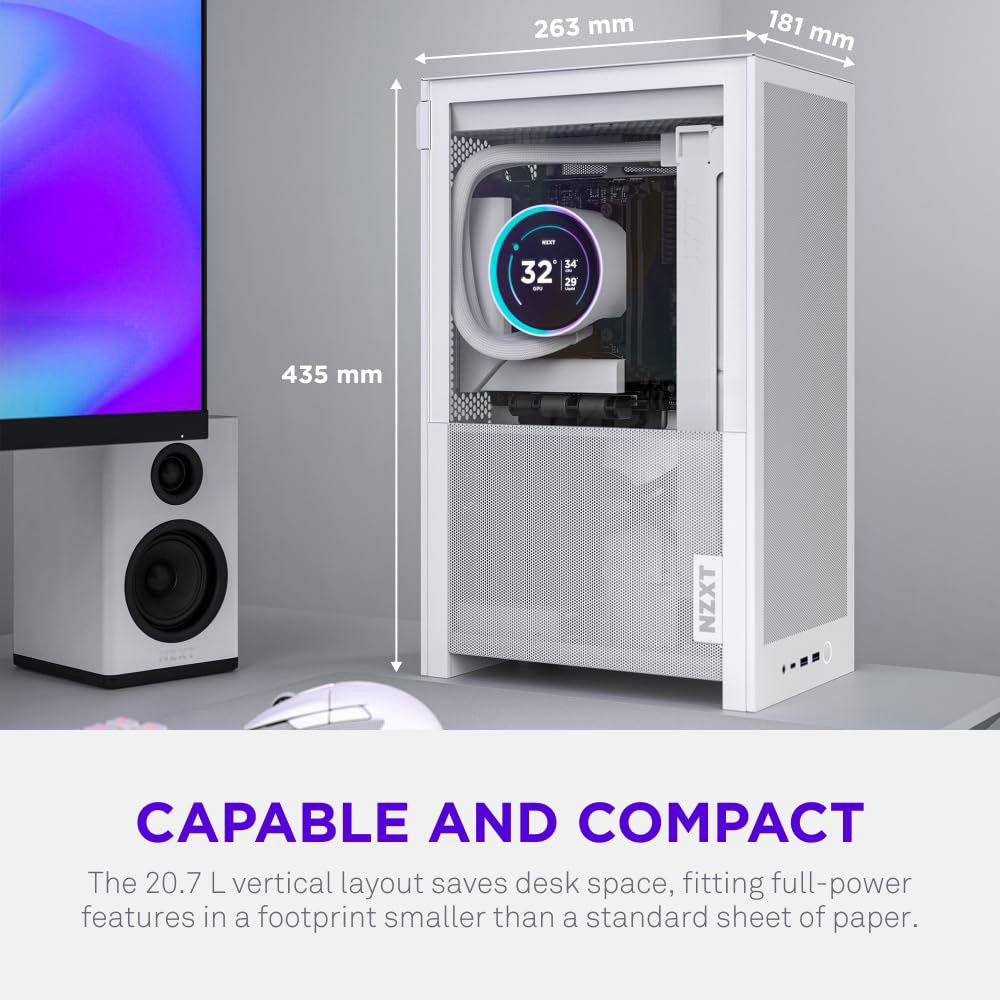 H2 플로우 미니 ITX 20.7L 고풍량 PC 케이스 120mm 상단 팬 2개와 PCIe 5.0 라이저 케이블 331mm GPU 280mm 라디에이터 흰색 - 상세 이미지 3