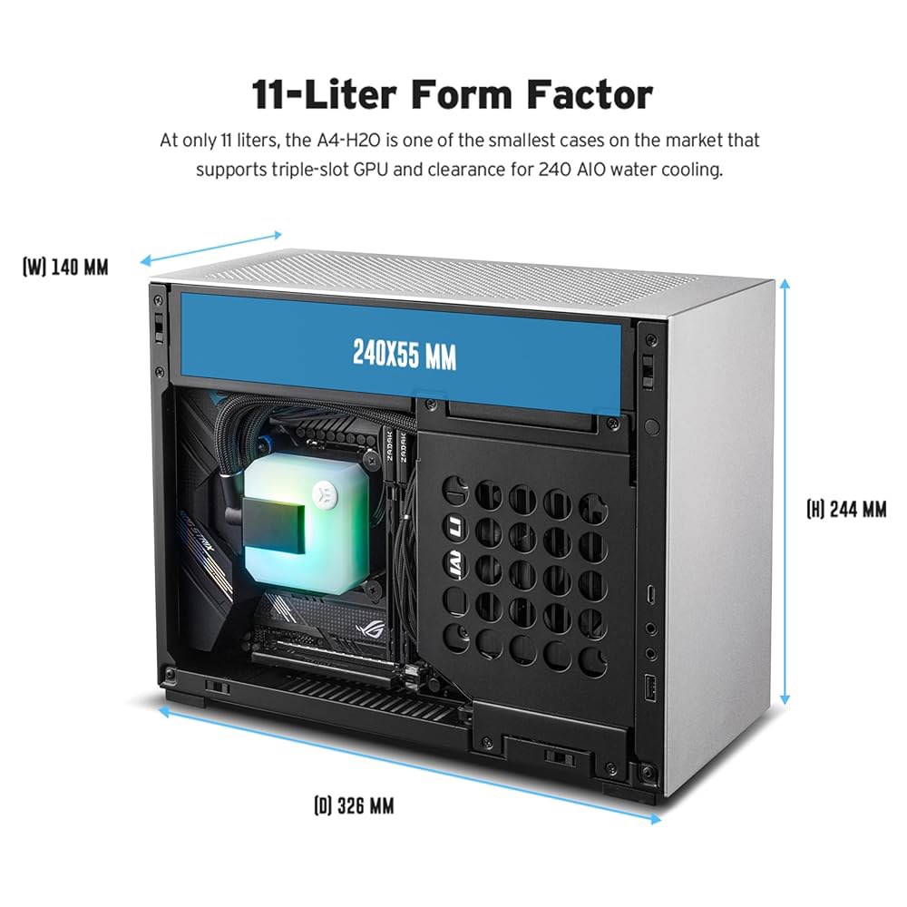리안 리 A4-H2O 미니 ITX PC 케이스, 트리플 슬롯 마운트 GPU, 알루미늄 외장 및 SPCC 스틸 인테리어, 240mm AIO, SFX 샌드위치 레이아웃, PCIe 4. - 상세 이미지 3