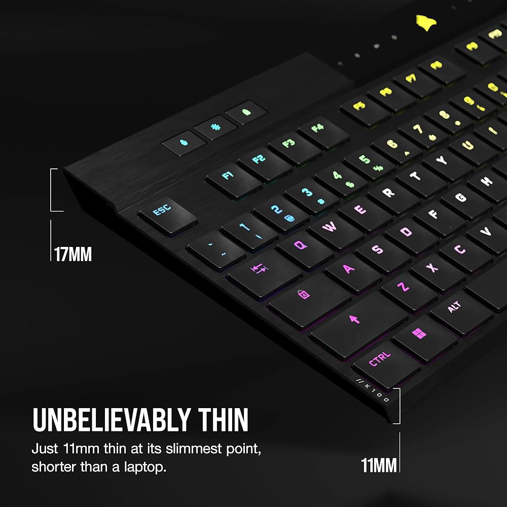 Corsair K100 AIR 무선 RGB 기계식 게이밍 키보드 - 초박형, 1ms 미만 슬립스트림, 저지연 블루투스, 체리 MX 초저프로파일 키 스위치 NA 레이아웃, QWERT - 상세 이미지 2