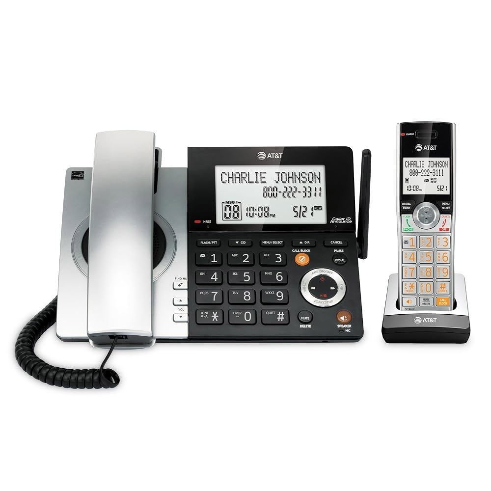 AT&T CL84107 DECT 6.0 확장 가능한 유선/무선 전화, 스마트 통화 차단기, 블랙/실버, 핸드셋 1개 포함 - 상품 이미지