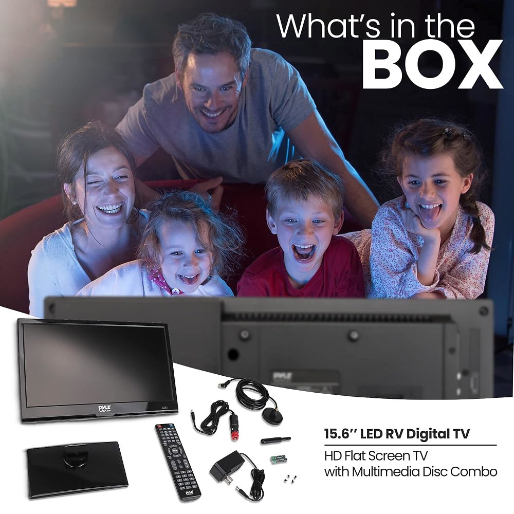 Pyle 15.6인치 LED 평면 TV, RV, 카 앤 홈용 1080p 소형 HDMI, RCA, 슬롯 인 DVD 콤보, 12/24V 어댑터, 원격, Mac 및 PC 호환, 슬림 - 상세 이미지 2