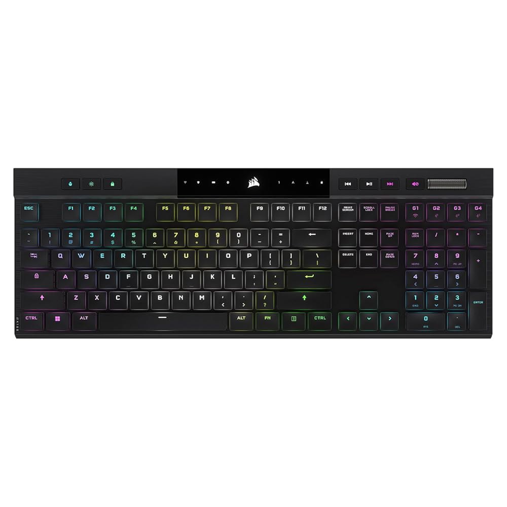 Corsair K100 AIR 무선 RGB 기계식 게이밍 키보드 - 초박형, 1ms 미만 슬립스트림, 저지연 블루투스, 체리 MX 초저프로파일 키 스위치 NA 레이아웃, QWERT - 상품 이미지