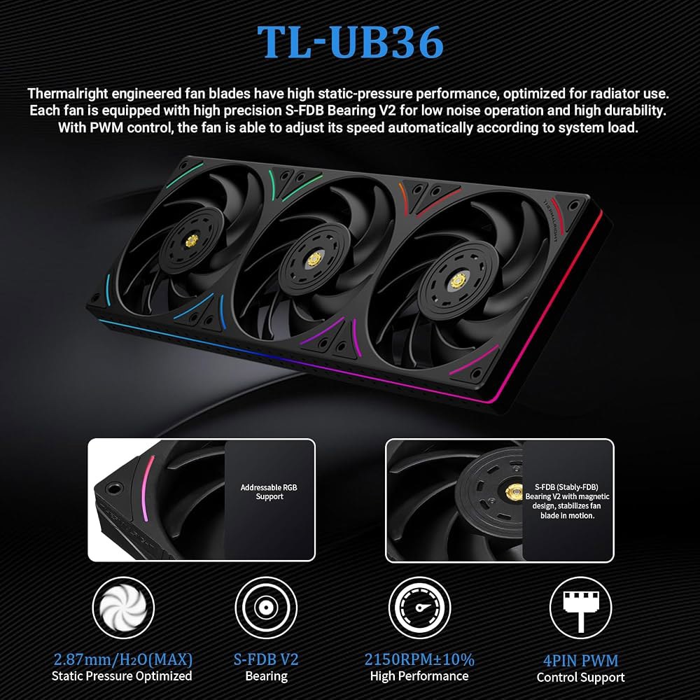 Thermalright Wonder Vision 360 UB ARGB 블랙 CPU 워터 쿨러, 2400x1080 해상도의 6.6인치 마그네틱 커브 스크린, AMOLED 디스플레이 - 상세 이미지 3