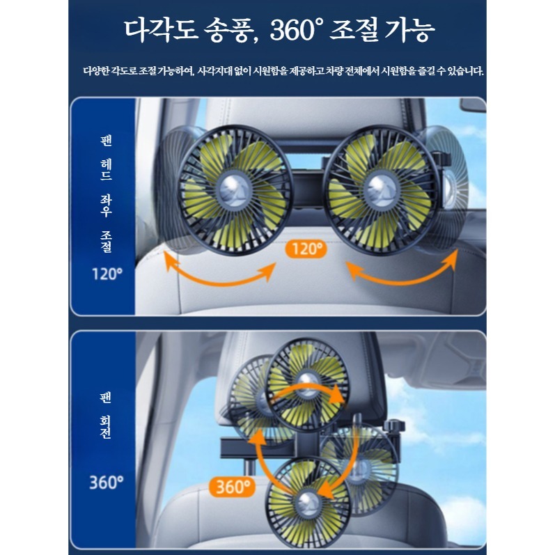 뒷자석 써큘레이터 차량용 듀얼 송풍기 각도조절 후방석 12V 등받이 선풍기 - 상세 이미지 2