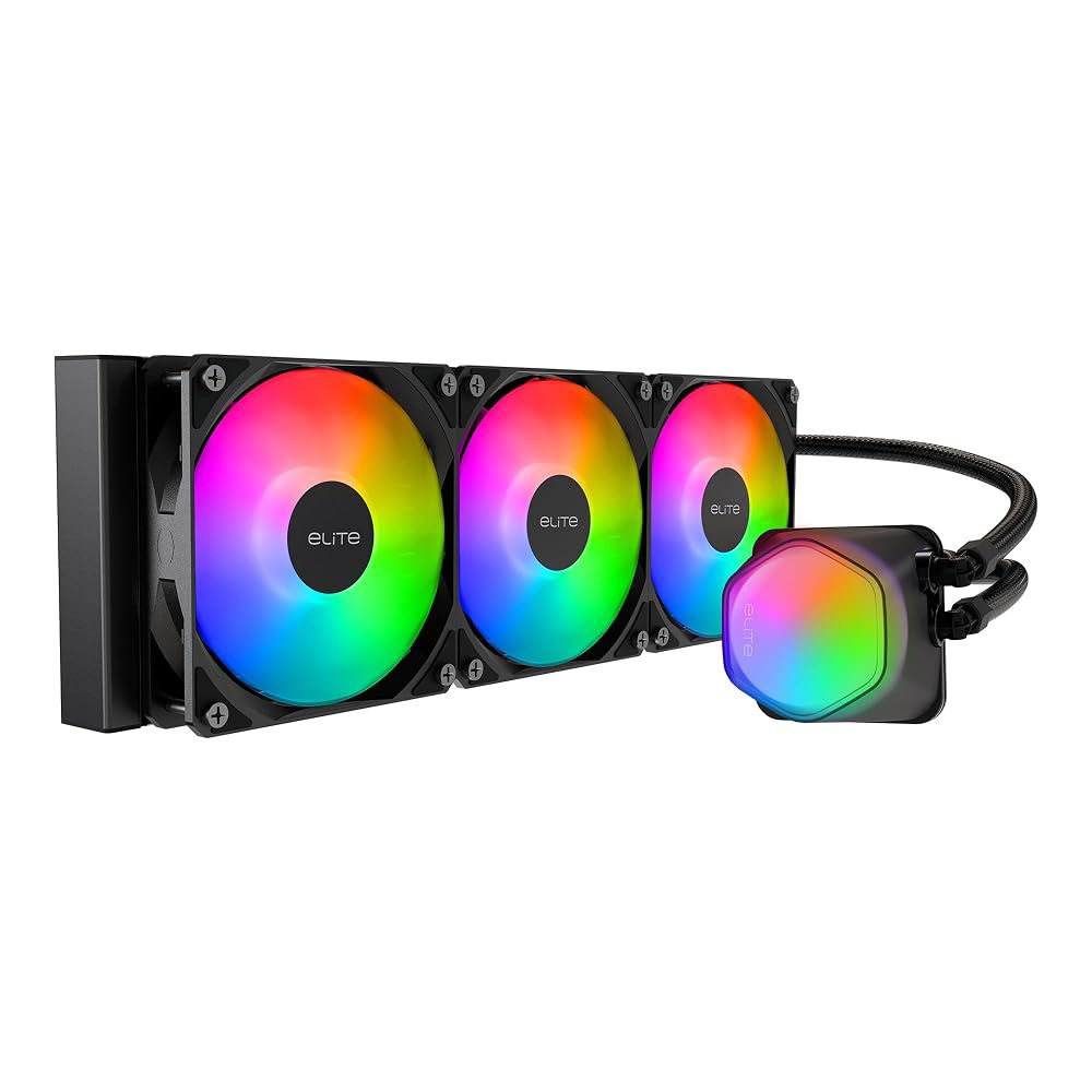 쿨러 마스터 엘리트 액체 360 CPU AIO - 360mm 라디에이터, 3배 ARGB PWM 팬, 듀얼 챔버 펌프 디자인, 초조용한 고성능 냉각, AMD AM5/AM4 및 인텔 - 상품 이미지