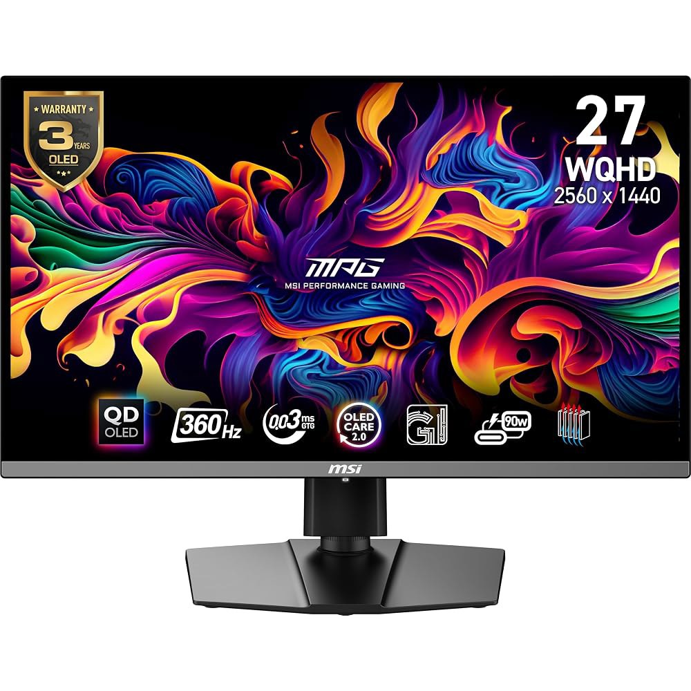 MSI MPG 271QRX QD-OLED, 27 OLED 게이밍 모니터, 2560 x 1440 (QHD), 0.03ms 응답 시간, 360Hz, 트루 블랙 HDR 400, HDMI - 상품 이미지
