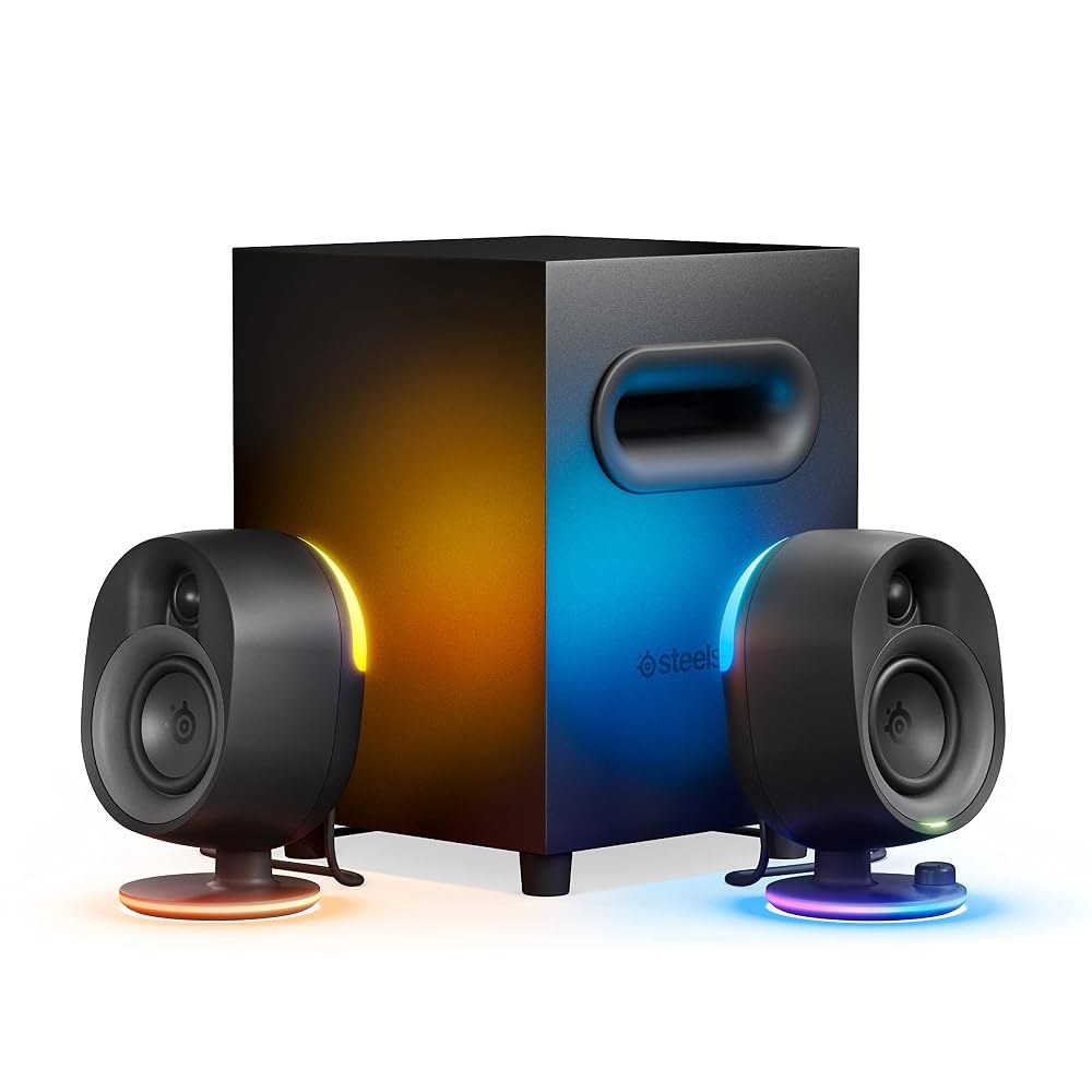 강력한 베이스, 서브우퍼, 블루투스를 갖춘 스틸시리즈 아레나 7 RGB 조명 2.1 게이밍 스피커 - PC, 플레이스테이션, 모바일용 1 Arena 3 - 상품 이미지