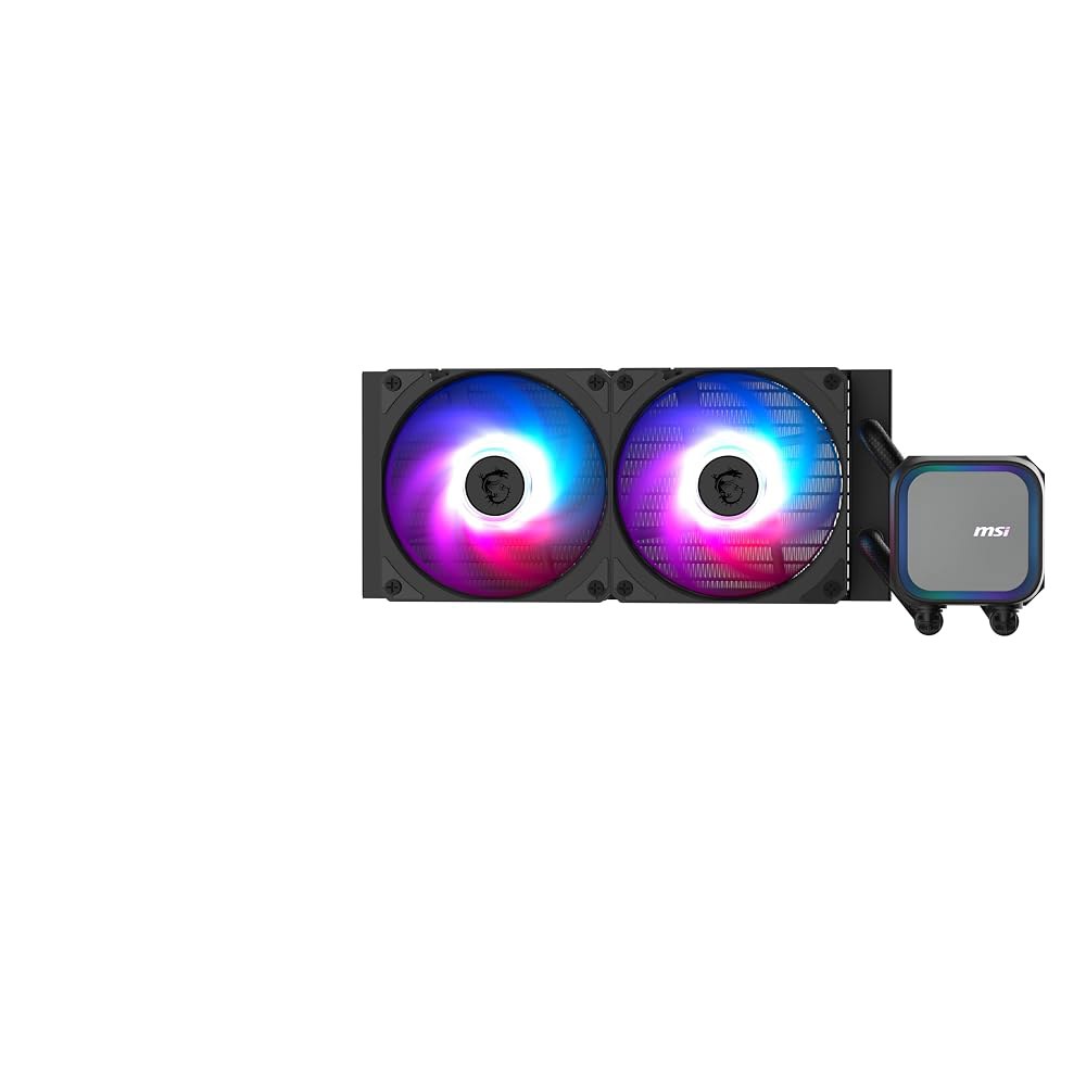 MSI MAG 코어액체 A13 240 - AIO ARGB CPU 액체 냉각기 240mm 라디에이터 LGA 1700/1851 / AM5/AM4 호환 듀얼 120mm PWM 팬, 블랙 - 상품 이미지
