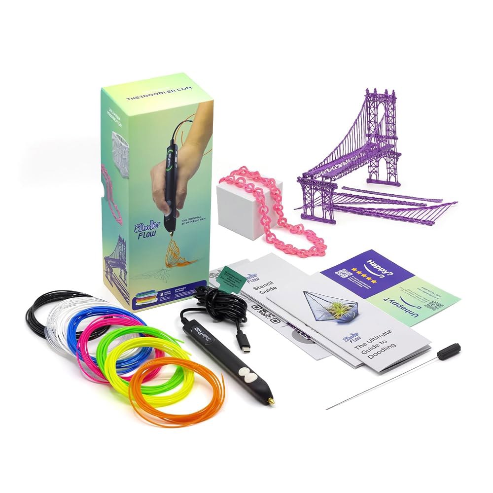 청소년, 성인 및 크리에이터를 위한 3D Doodler Flow 프린팅 펜 블랙, 무료 리필 필라멘트, 스텐실 책 가이드, 3.1 x 10.74 4.44 인치 FLOW - 상세 이미지 3