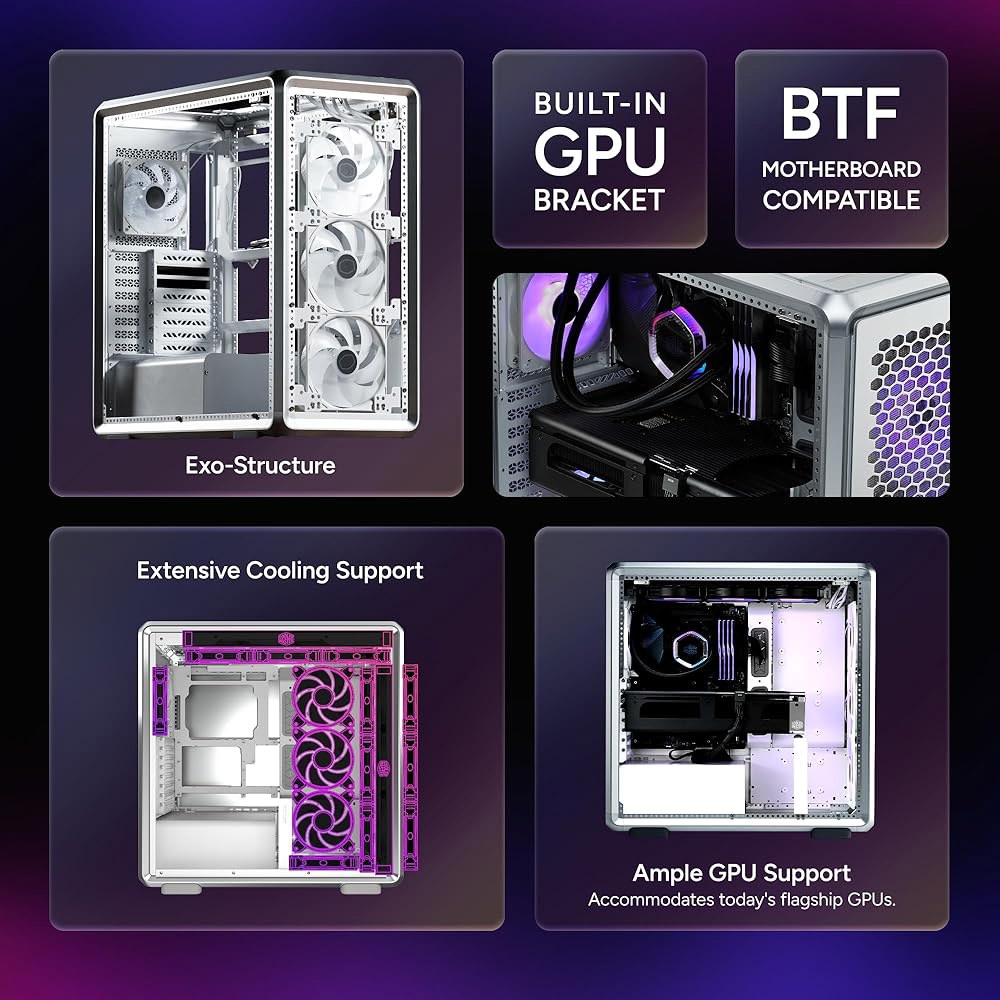 쿨러 마스터 프레임 600 ATX 미드 타워 PC 케이스, 프리미엄 알루미늄 모듈형 섀시, 4배 고풍량 PWM 팬, 410mm GPU 및 420mm 라디에이터 지원, 고성능 게이밍 - 상세 이미지 2