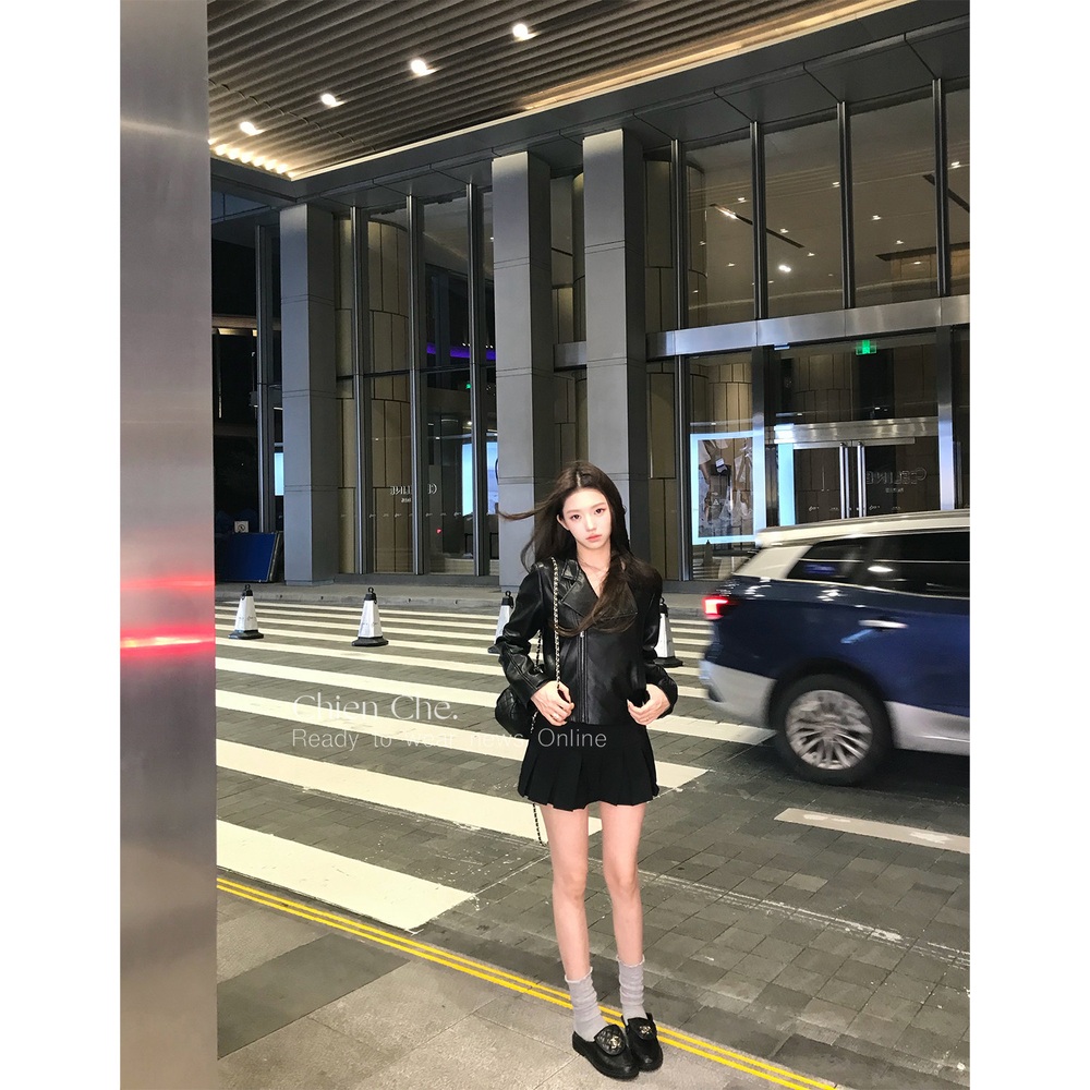 여성 가죽 자켓 라이더 숏 레더 재킷 - 상세 이미지 3