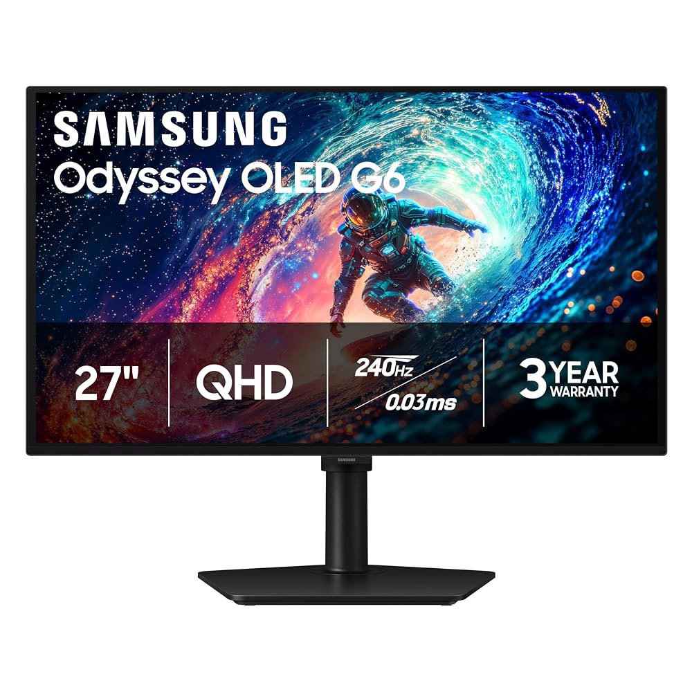 삼성 27인치 오디세이 OLED G6 (G61SH) QD-OLED, QHD (1440P) 게이밍 모니터 240Hz, 0.03ms, 글레어 프리, 팬톤 검증, HDR10, 높이 조절 - 상품 이미지
