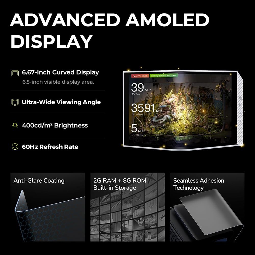 TRYX Panorama 360 화이트 360mm AIO 6.67인치 AMOLED 곡선형 스크린 3D 아나모픽 효과 맞춤형 쿨러 아세트텍 8세대 V2 320w TDP 포고핀 퍼포먼 - 상세 이미지 3