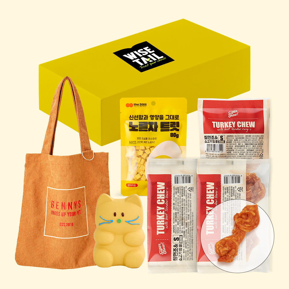 [피크닉선물세트] 강아지 봄나들이 세트 (스트롤백+터키츄 본S+젤로 라텍스토이 키티+ 노른자트릿) - 상품 이미지