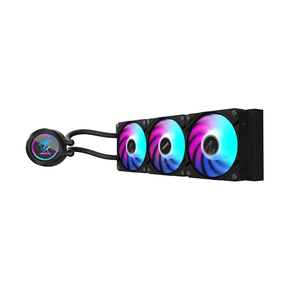 AORUS WATERFORCE II 360 액체 CPU 쿨러, 360mm 라디에이터, 3x120mm 저소음 ARGB 팬, 인텔 LGA1851, LGA1700 및 AMD AM5와 - 상품 이미지