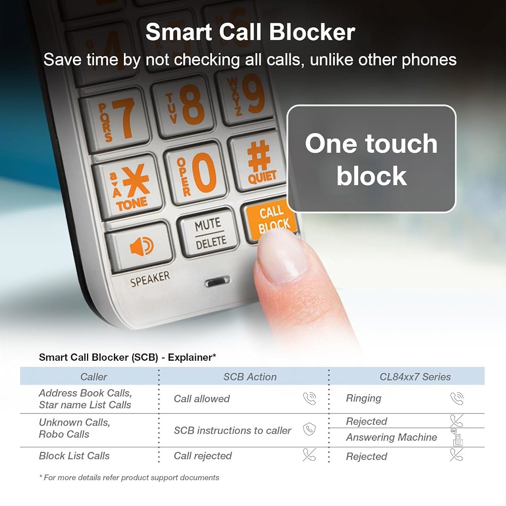 AT&T CL84107 DECT 6.0 확장 가능한 유선/무선 전화, 스마트 통화 차단기, 블랙/실버, 핸드셋 1개 포함 - 상세 이미지 3