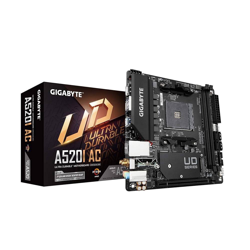 기가바이트 A520I AC(AMD Ryzen AM4/미니 ITX/다이렉트 6단계 디지털 PWM, 55A DrMOS/게이밍 GbE LAN/인텔 WiFi+블루투스/NVMe PCIe - 상품 이미지