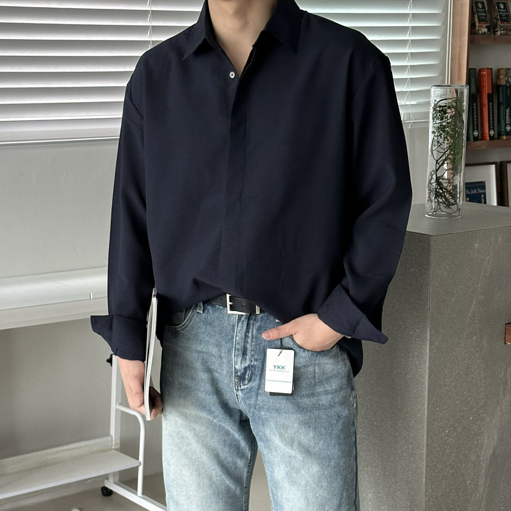 남자 셔츠 구김없는 링클프리 오버핏 실크 남성 린넨 셔츠 남방 상품 이미지
