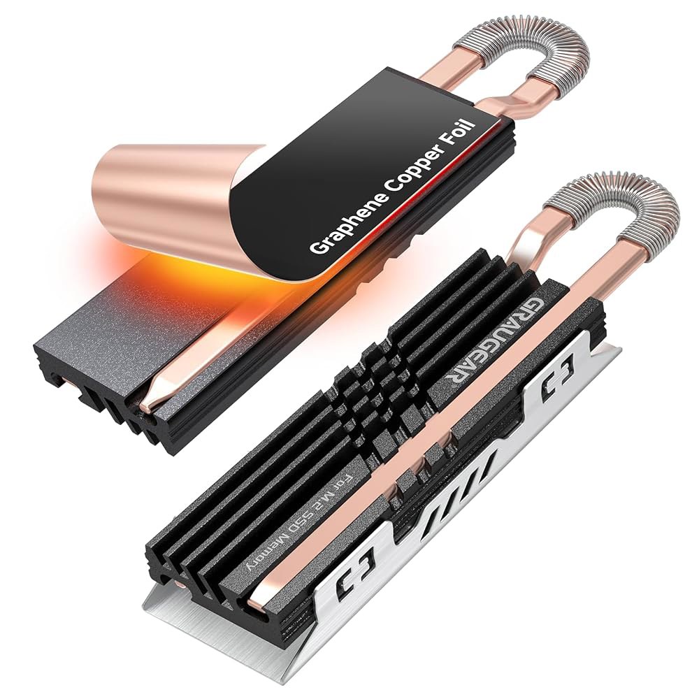 GRAUGEAR M.2 SSD 메모리 확장용 히트 파이프 쿨러, 2280 NVMe 방열판, 순수 구리 파이프, 프리미엄 알루미늄 플레이트 핀 디자인, 호일 위의 열 전도성 흑연 - 상품 이미지
