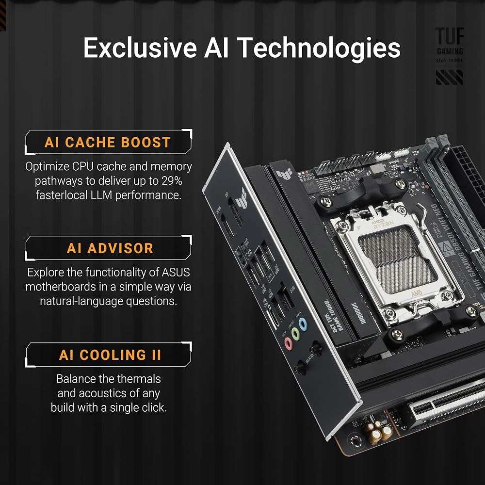 ASUS TUF 게이밍 B850I WiFi NEO AM5 미니 ITX 마더보드, DDR5, DIMM 핏, 6E, 2.5Gb LAN, PCIe 5.0, 2X M.2, USB-C, - 상세 이미지 3