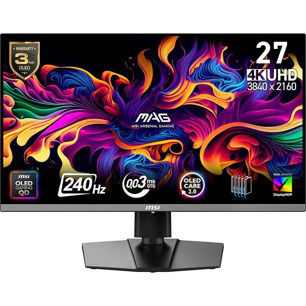 MSI MAG 272UP QD-OLED X24 27인치 4K UHD 게이밍 모니터, 3840 x 2160, 퀀텀닷 OLED 패널, 240Hz, 0.03ms, 디스플레이HDR 트루 - 상품 이미지