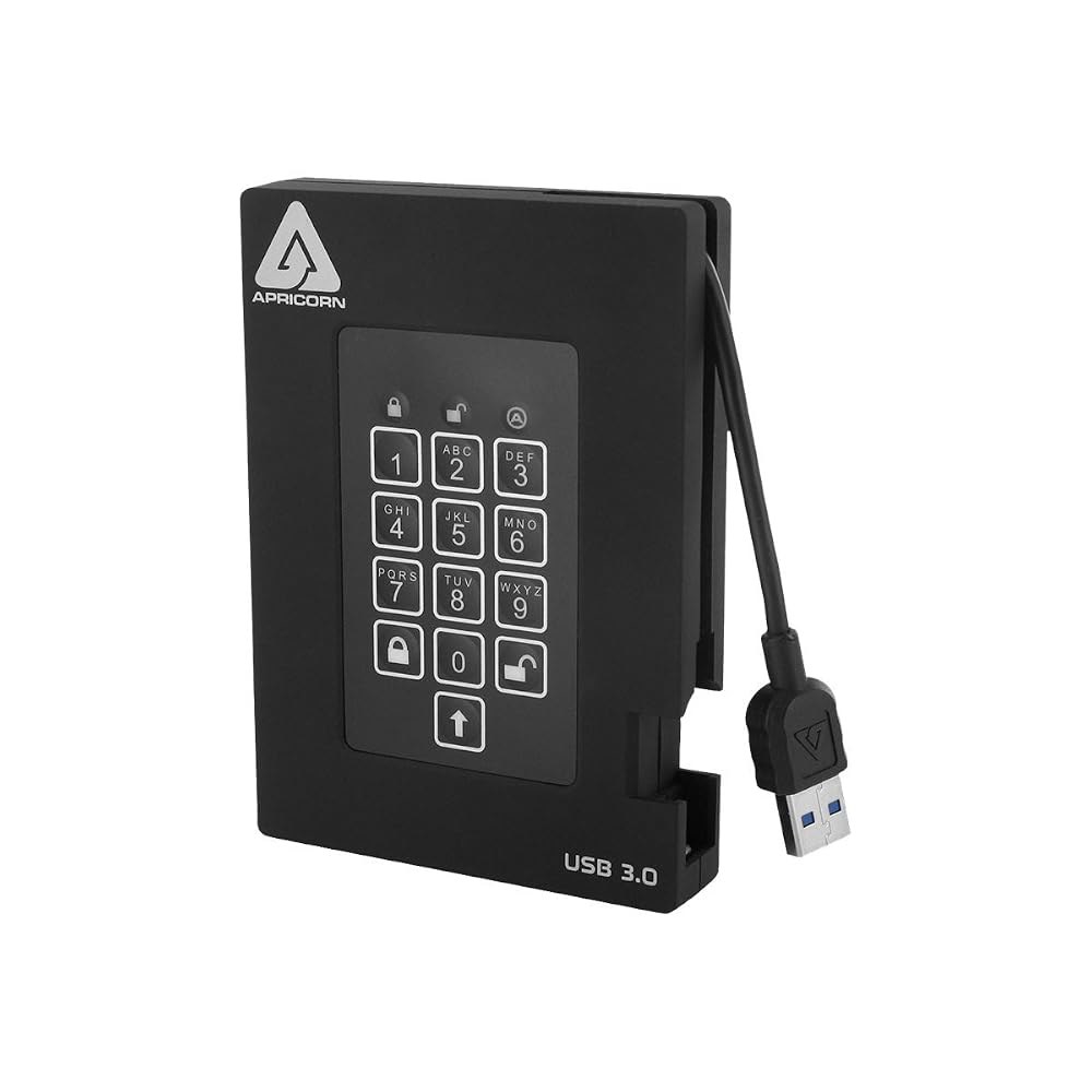 살구온 1TB 이지스 패들락 포트리스 FIPS 140-2 레벨 2 검증 256비트 암호화 USB 3.0 하드 드라이브(PIN 액세스 포함) (A25-3PL256-1000F) - 상품 이미지
