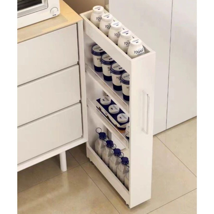틈새 수납장 팬트리 냉장고 틈새장 키큰 선반 주방 그릇장 화이트 15cm 3단 1개 - 상품 이미지