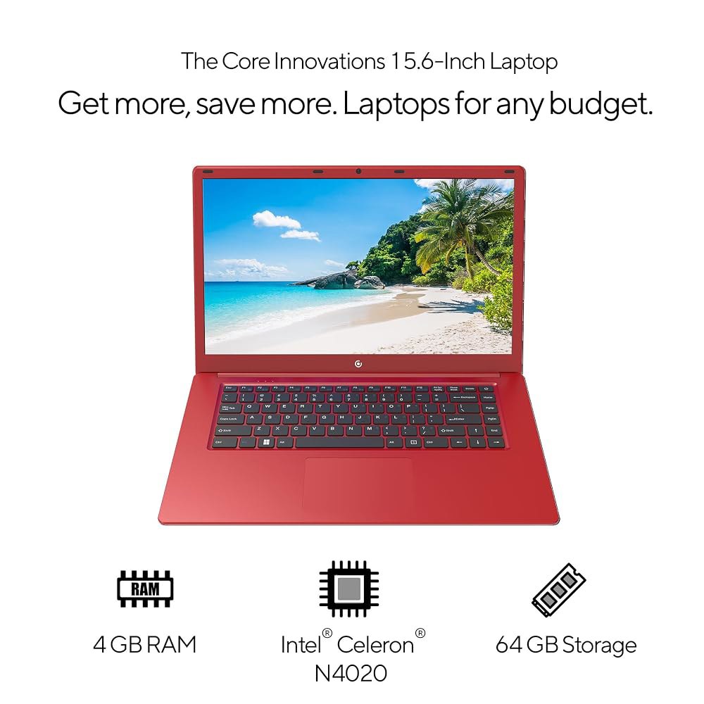 15.6인치 풀 HD 인텔 4GB RAM 64GB SSD 노트북(Windows 11 포함) - 빨간색 Red 상품 이미지