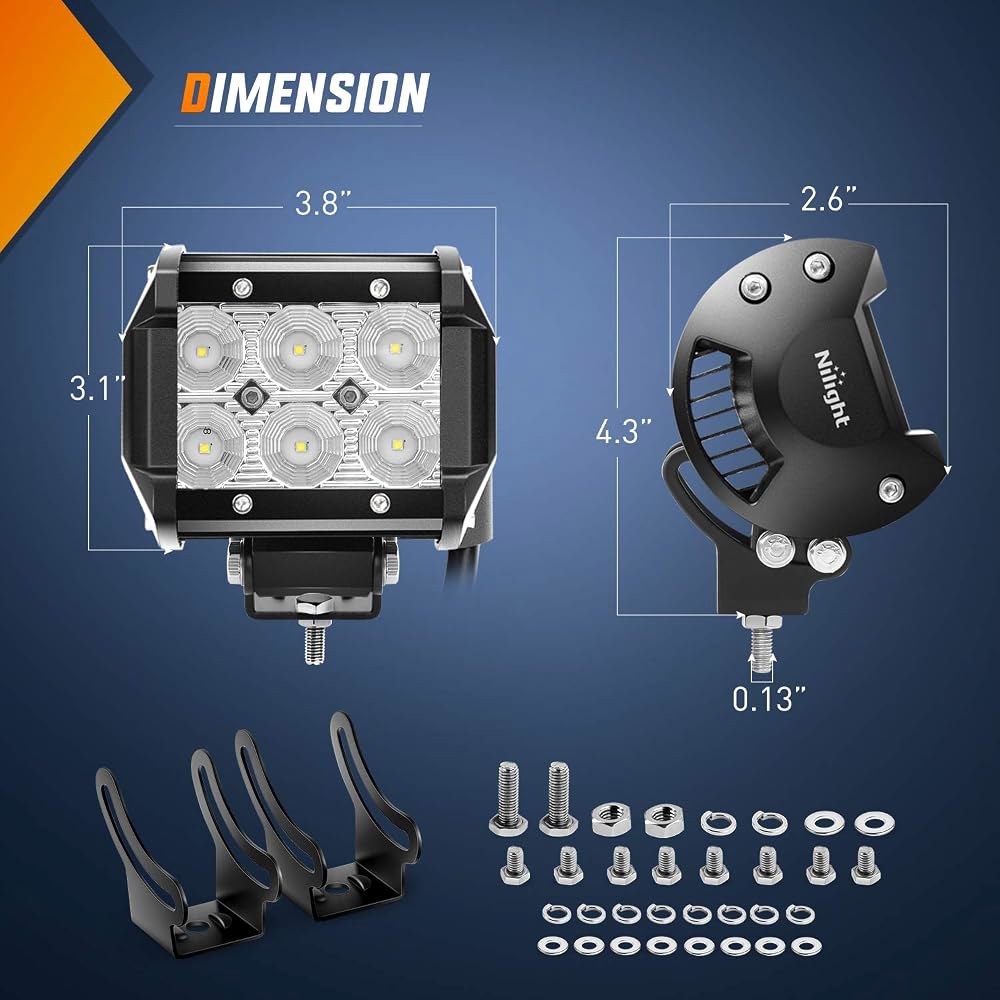 Nilight 12인치 72W 스팟 플러드 콤보 LED 라이트 바 2Pcs 4인치 18W 포드 안개등, 배선 하네스 키트-3 리드로 도로에서 꺼짐 ATV UTV SUV 트럭 보트 - 상세 이미지 3