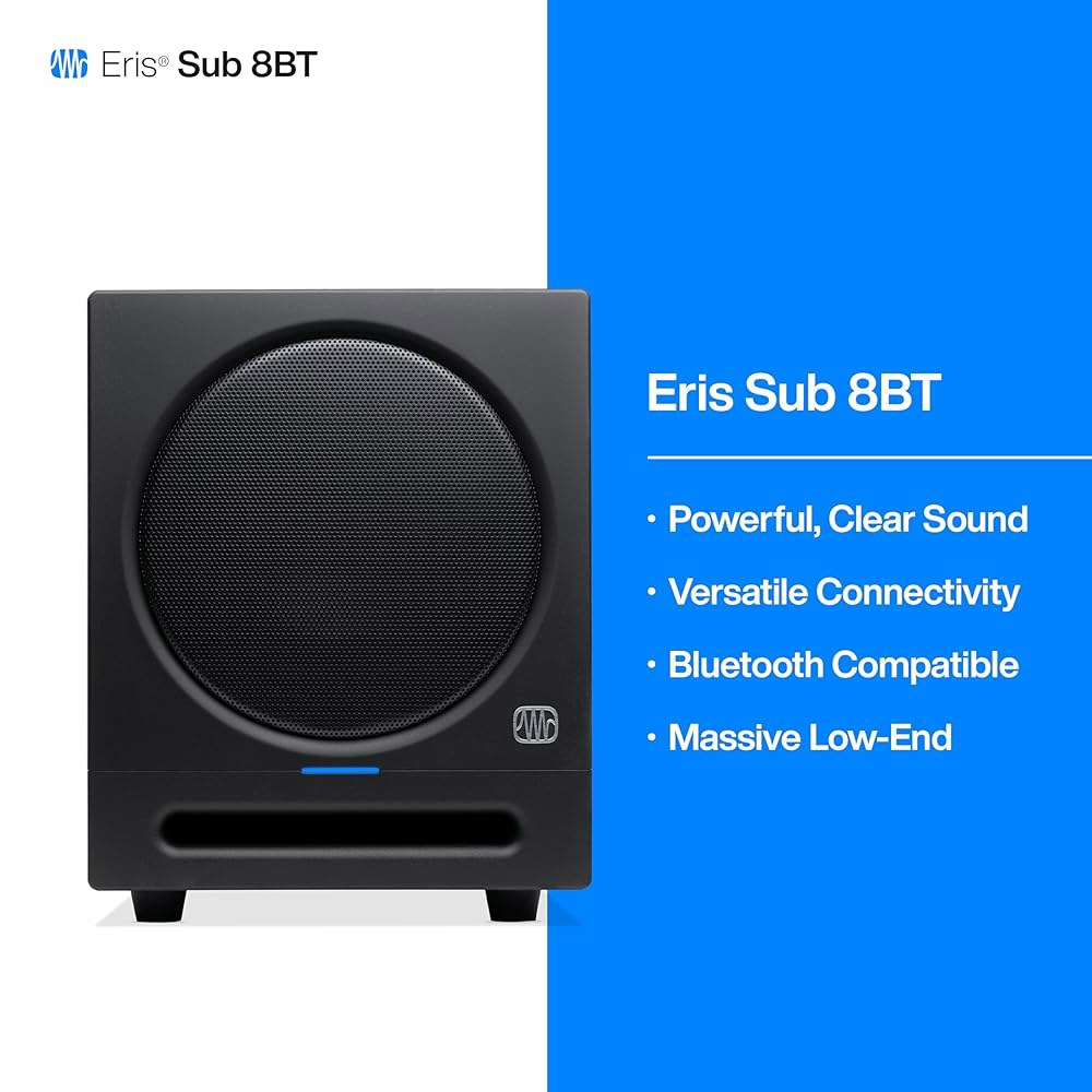 PreSonus Eris Sub 8BT - 8인치 파워 서브우퍼, 서브, 액티브 무선, 블루투스, 홈 오디오, 베이스 스피커, 시어터, 음악 제작, 게임 8개의 직조 유리 섬유 - 상세 이미지 3