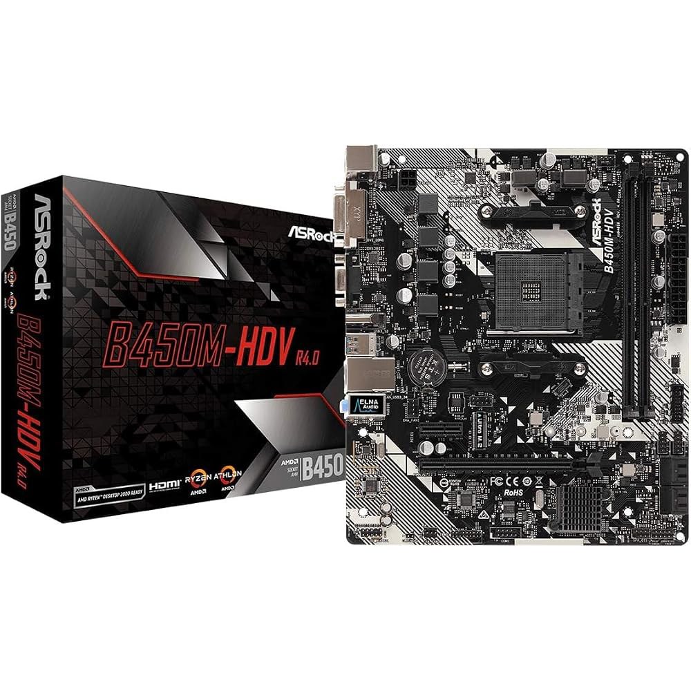 B450M-HDV R4.0 AMD B450 AM4 소켓 라이젠 2000 - 5000 프로세서 DDR4 3200 64GB HDMI DVI-D D-서브 마더보드 SATA 6Gb/s - 상품 이미지