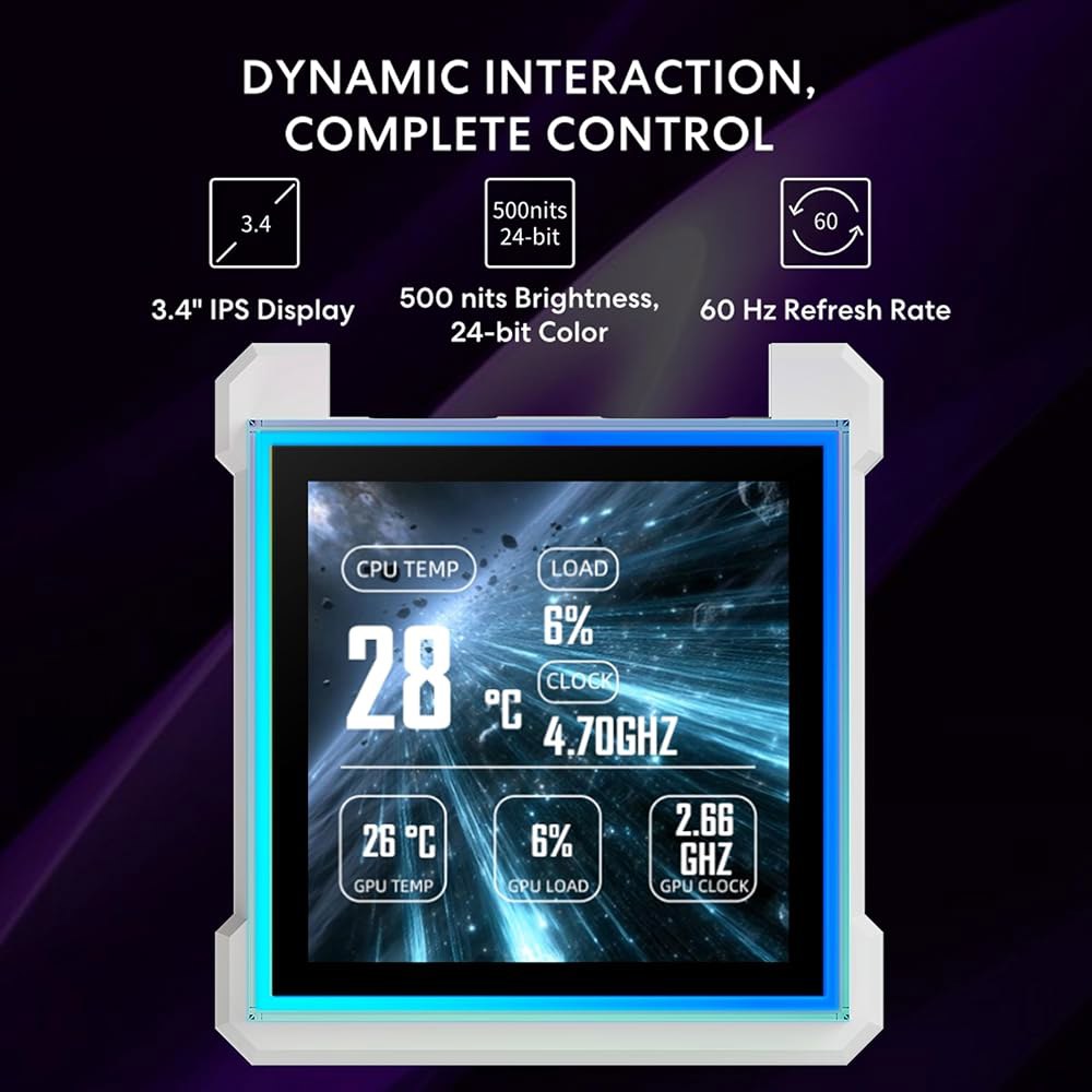 리안 리 하이드로시프트 II LCD-S 360TL ARGB 액체 CPU 쿨러 - 360mm AIO 3.4인치 IPS LCD 사각형 화면 데이지 체인 저소음 인텔 LGA 1851/1 - 상세 이미지 2