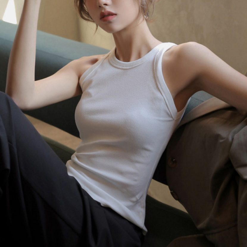 레이어드나시 민소매 홀터넥나시 골지 슬리브리스 나시티 - 상품 이미지