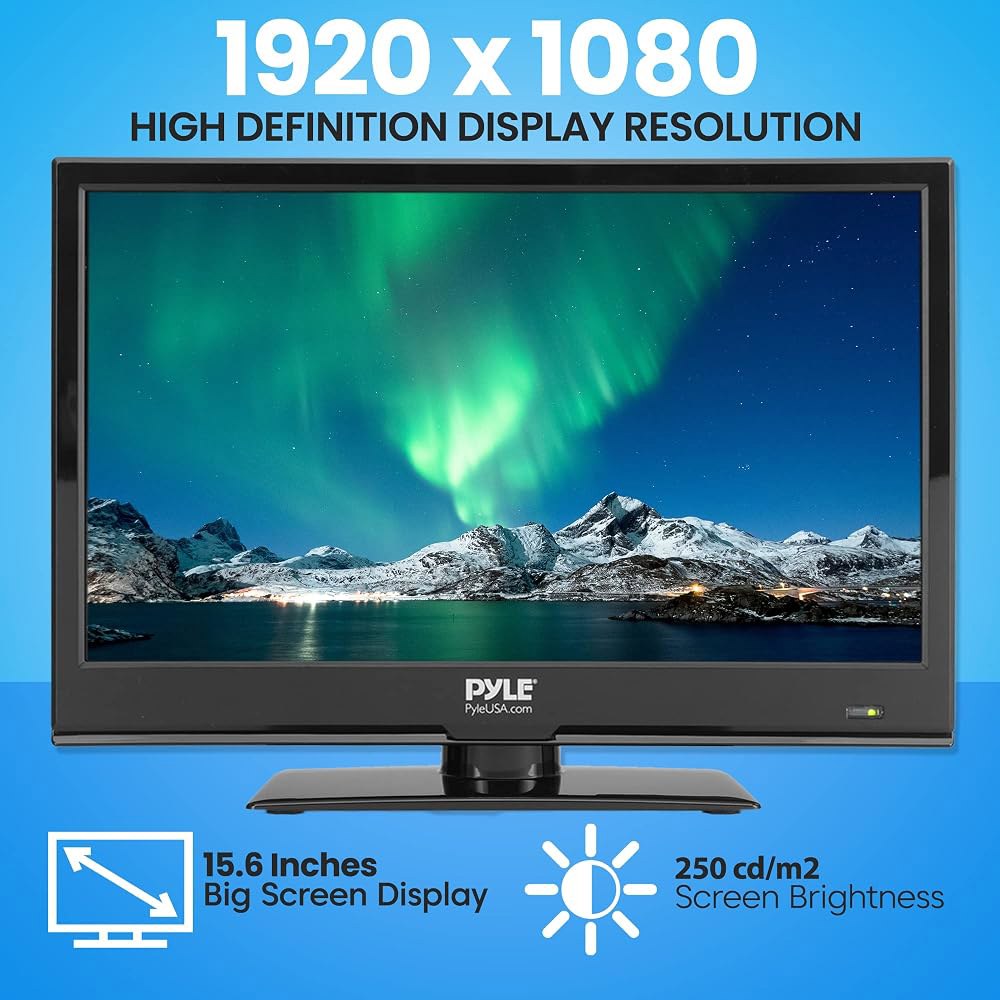Pyle 15.6인치 LED 평면 TV, RV, 카 앤 홈용 1080p 소형 HDMI, RCA, 슬롯 인 DVD 콤보, 12/24V 어댑터, 원격, Mac 및 PC 호환, 슬림 - 상세 이미지 3