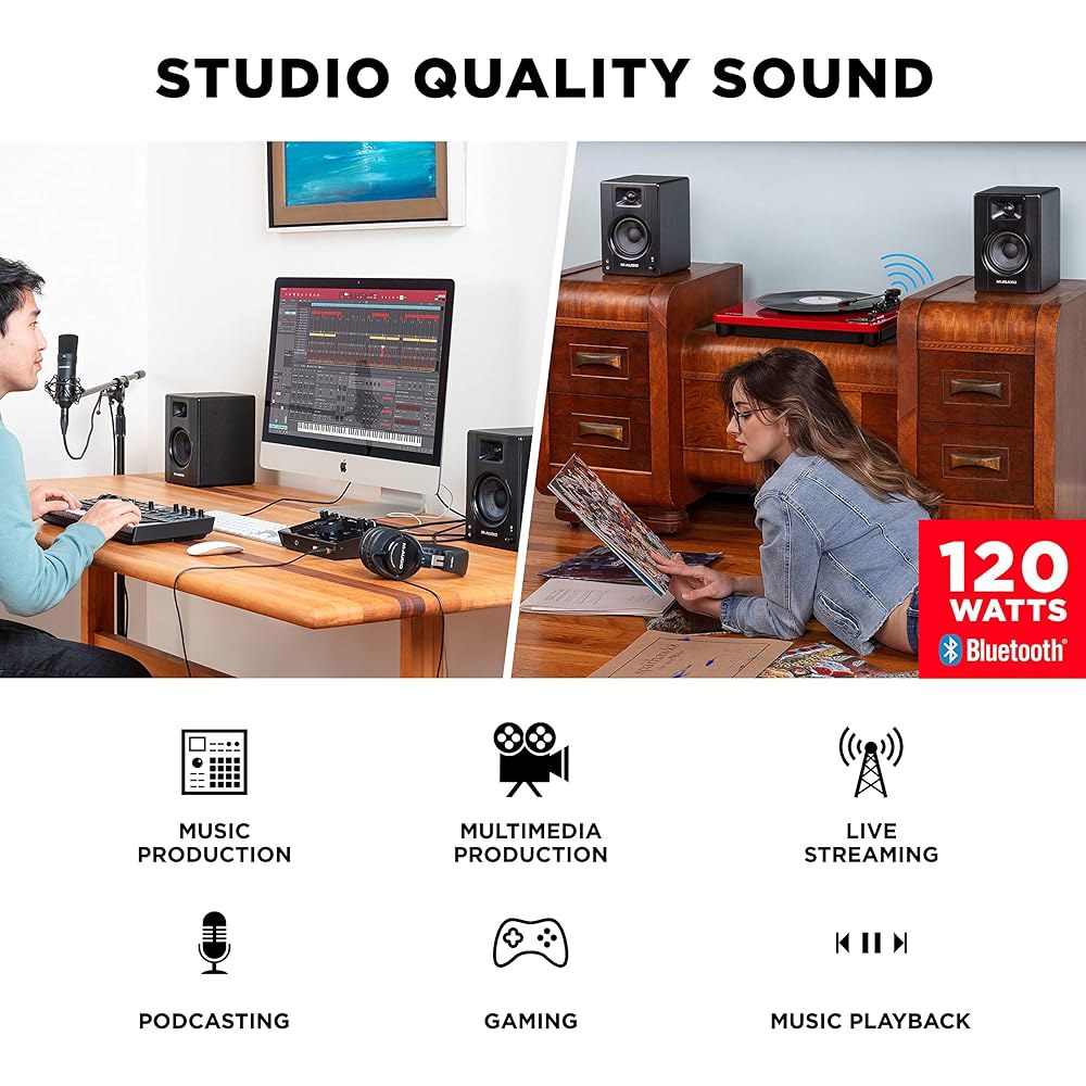 음악 제작 소프트웨어가 포함된 녹음 및 멀티미디어용 M-AUDIO BX3BT 페어 3.5인치 무선 블루투스 스튜디오 모니터 PC 스피커 3.5 inches Speakers Only - 상세 이미지 3