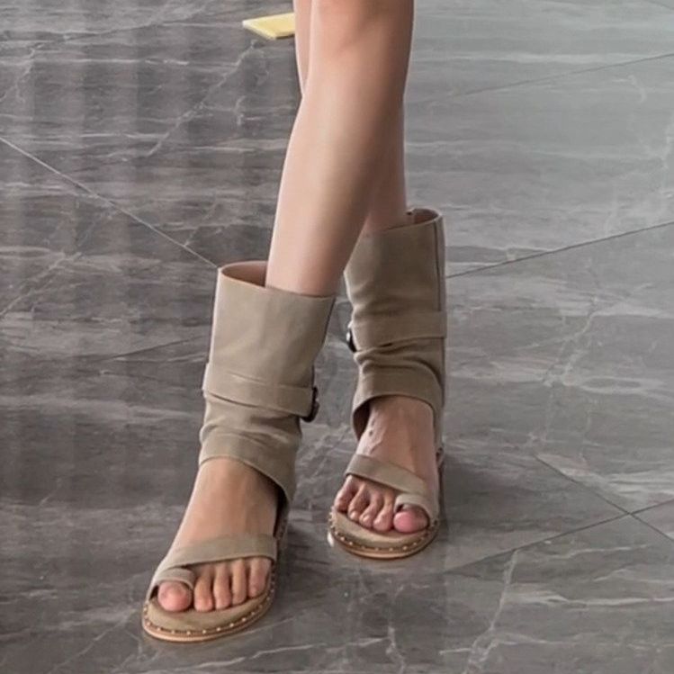 쪼리부츠 토오픈 샌들부츠 여름 스웨이드 워머 여성 패션 베이지 225mm (35) - 상품 이미지