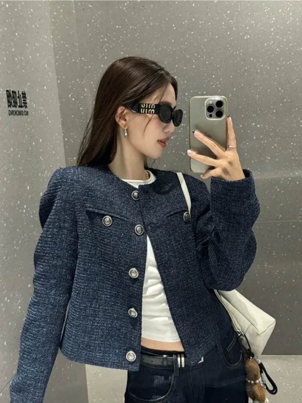 여성 숏 재킷 루즈핏 라운드넥 앞단추 가을 봄 캐주얼 - 상세 이미지 2