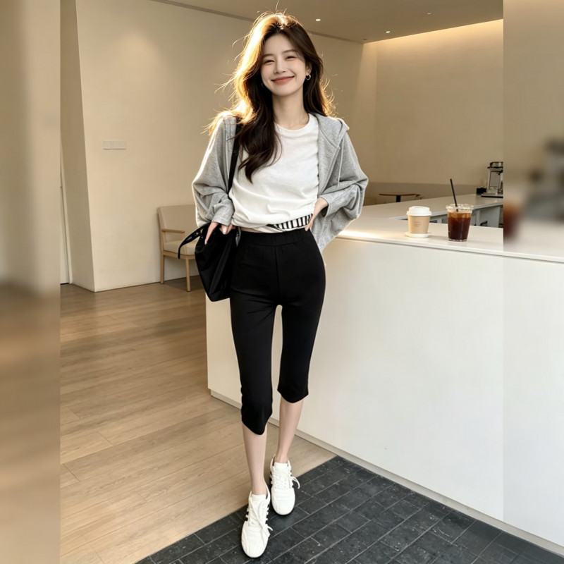 카프리팬츠 여성 블랙 6부 슬림핏 사이드슬릿 크롭팬츠 옆트임 여름바지 xl - 상세 이미지 4