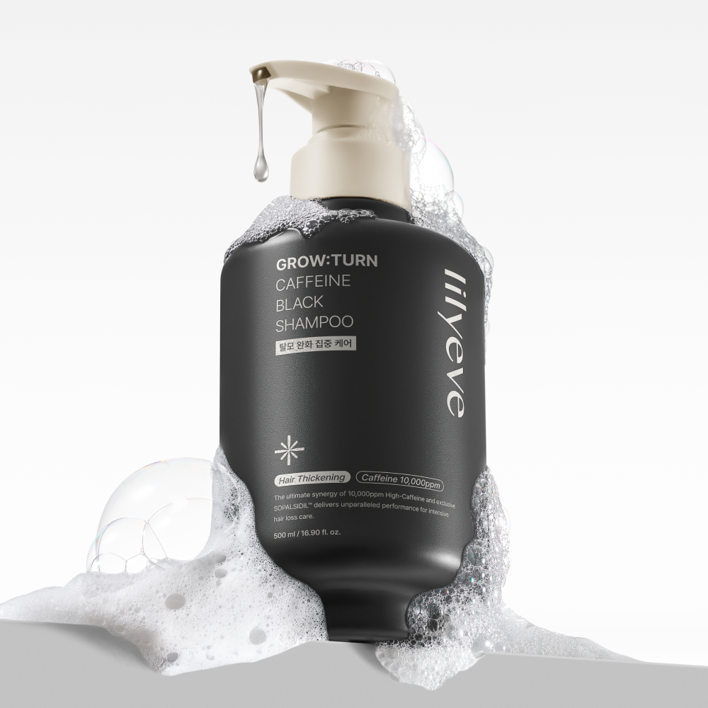 릴리이브 그로우턴 카페인 블랙 샴푸 탈모완화 두피강화 볼륨 쿨링 비듬 500ml, 1개 - 상품 이미지
