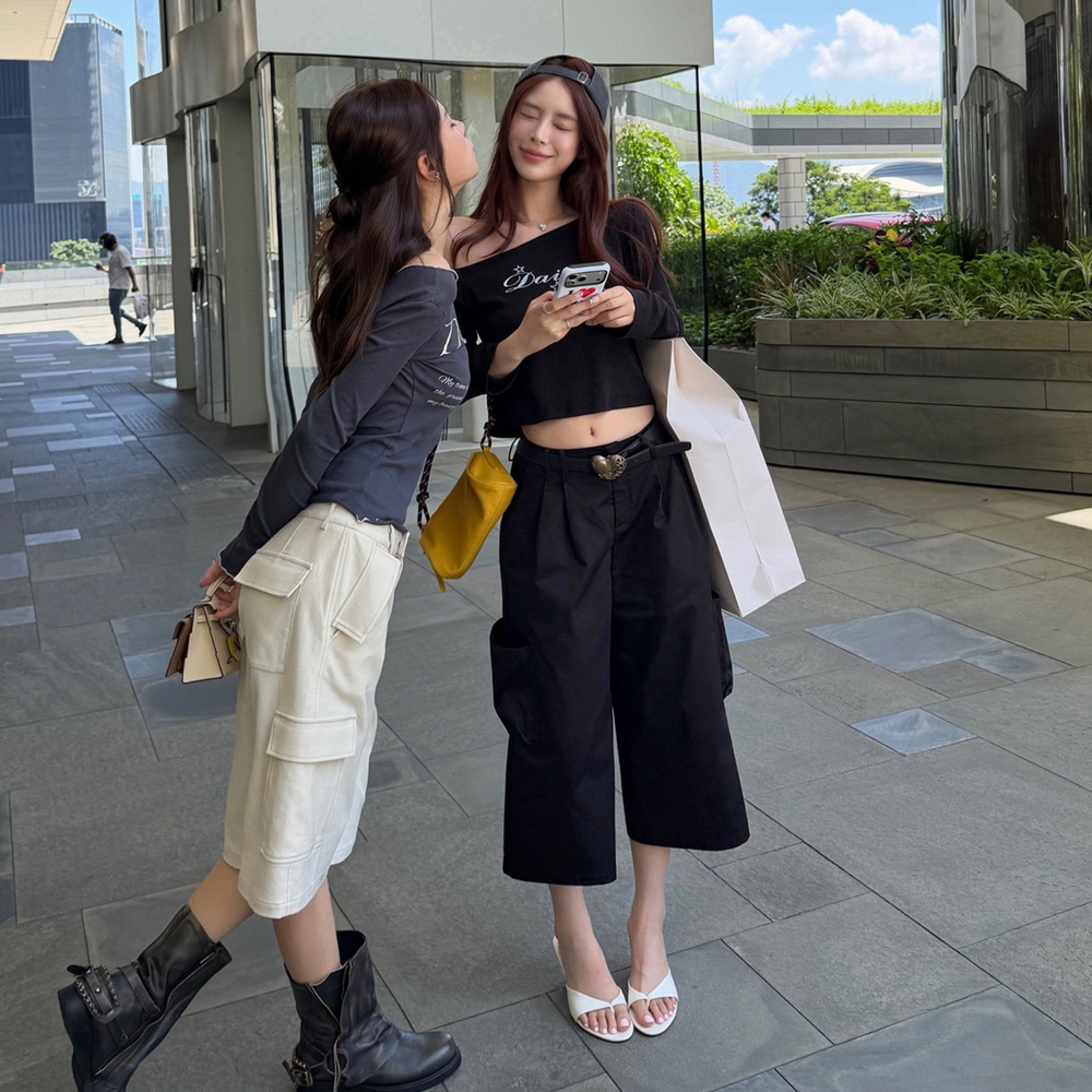 여성 와이드 카고 버뮤다 팬츠 8부 5부 바지 2style - 상세 이미지 2